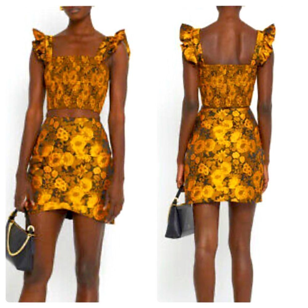 Kourt Tela Skirt and Crop Top Set Yellow Gold MEDIUM NWT